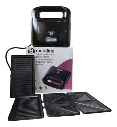 Sandwichera, Panini Y Wafle 3 En 1 MandineC/ Detalle Negro — foto 4